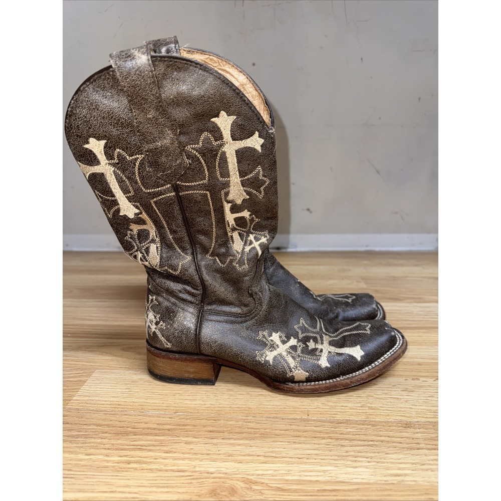 Circle G Cowboy Boots 7.5 M Women's Sqare Toe Cross Cowgirl Western Faux Leather
